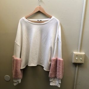 Fashion Nova Macha Fur Sleeve Sweatshirt (Cropped)